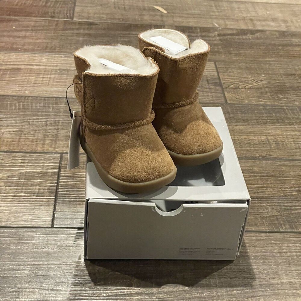 UGG I KEELAN Boot Infant 0/1 Chestnut Suede Shoes Fur Lined Winter Boots NEW - Picture 4 of 9